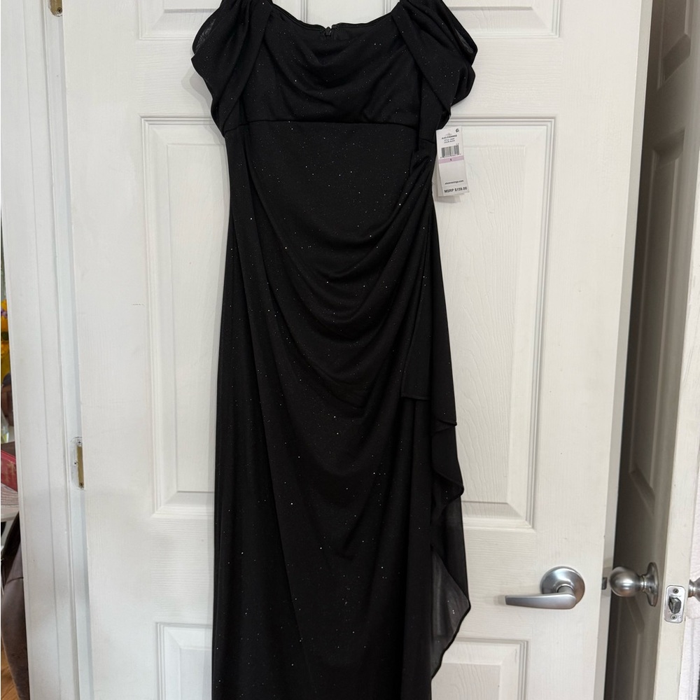Alex Evenings Black Sparkle Draped Maxi Dress